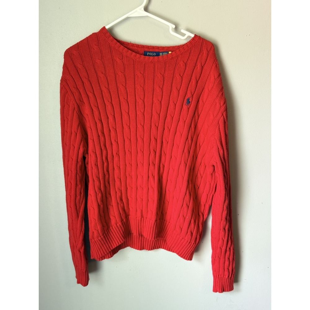 Polo Ralph Lauren Women's Red Cable Knit Fisherman Sweater Preppy XXL